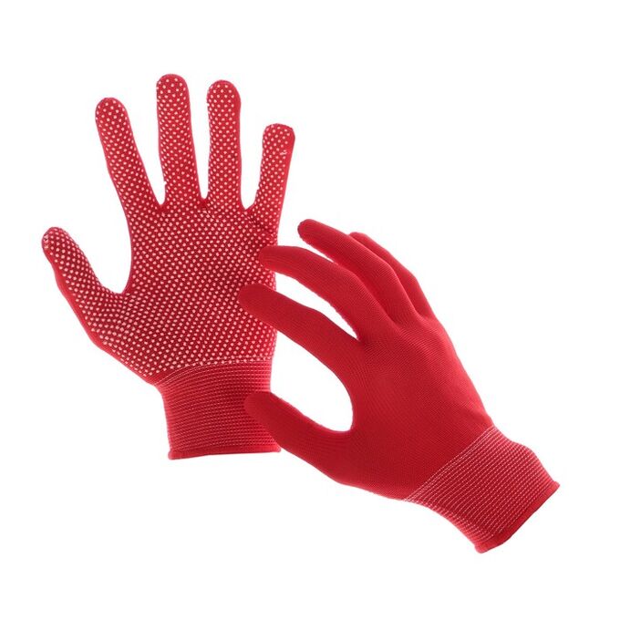 Перчатки, х/б, с нейлоновой нитью, с ПВХ точками, размер 8, красные, «Точка»,
