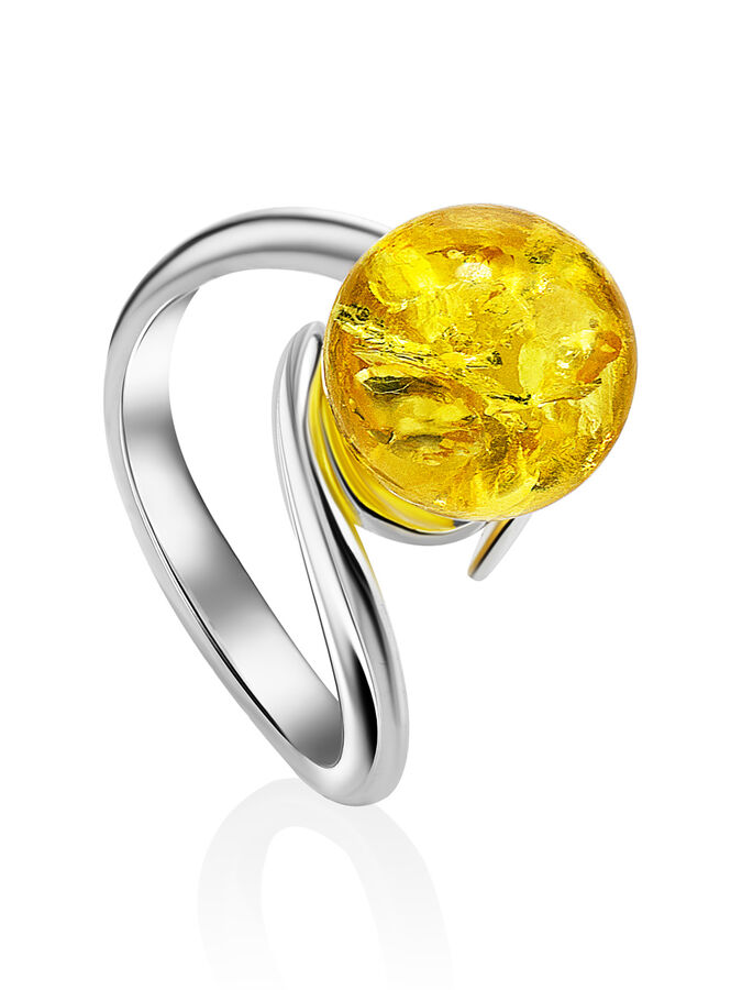 amberholl Серебряное кольцо с натуральным сверкающим лимонным янтарем «Юпитер»