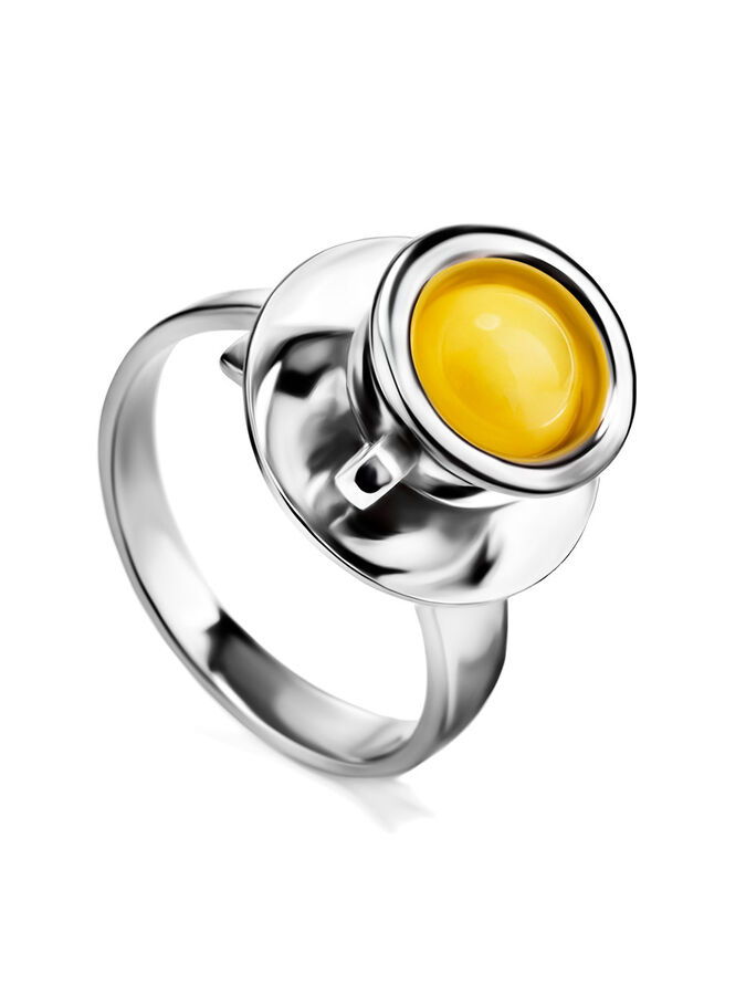 amberholl Необычное кольцо Hasta Barista из серебра и медового янтаря