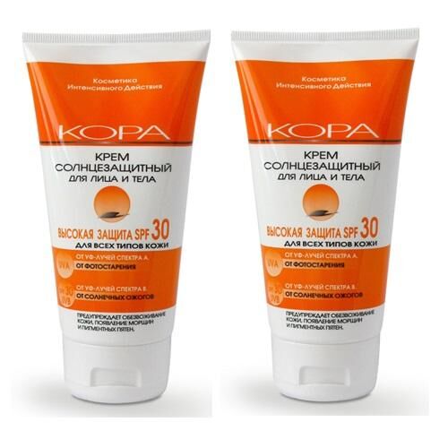 Kora Комплект Крем солнцезащитный SPF 30 для лица и тела, 2 х 150 мл (Кора, Солнце)