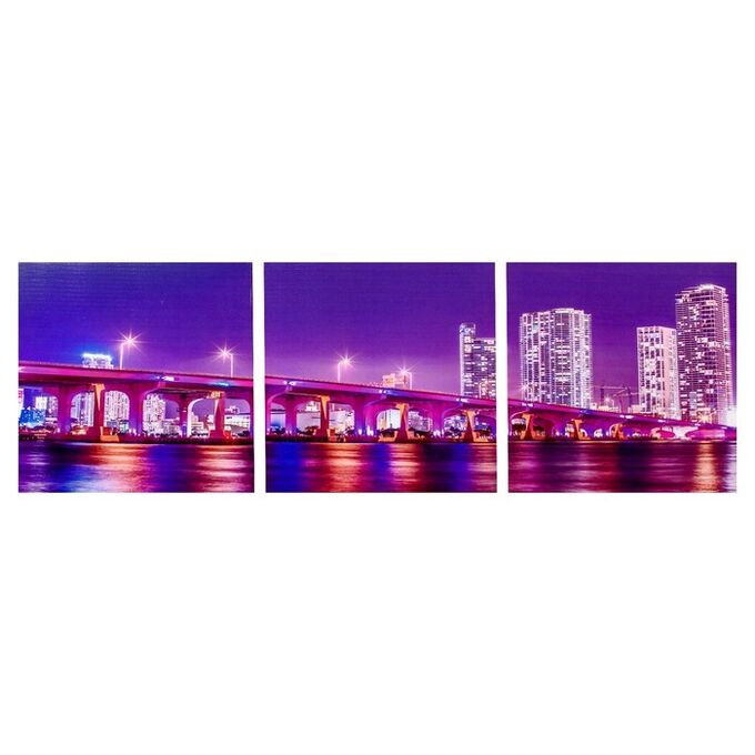 Модульная картина &quot;Ночной мост мегаполиса&quot; (3-35х35) 35х105 см