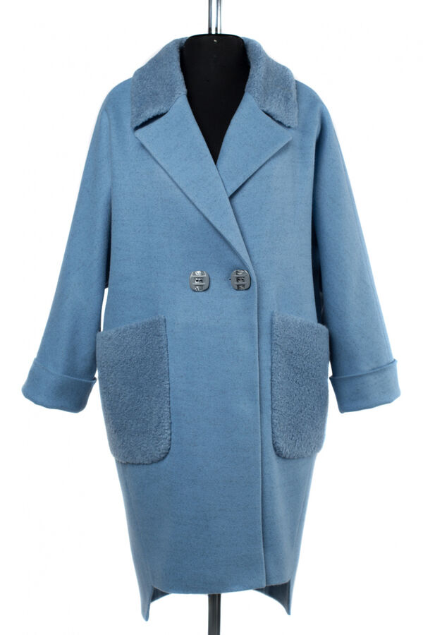 02-2505 Пальто женское утепленное валяная шерсть голубой
