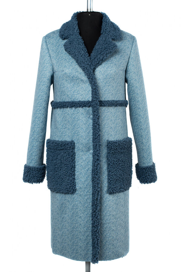 02-2501 Пальто женское утепленное Эко-дубленка голубой