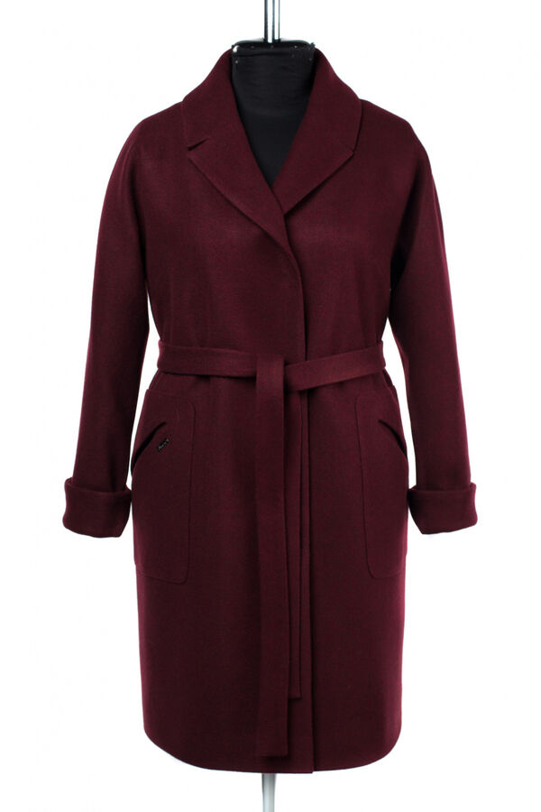02-2857 Пальто женское утепленное (пояс) валяная шерсть бордовый