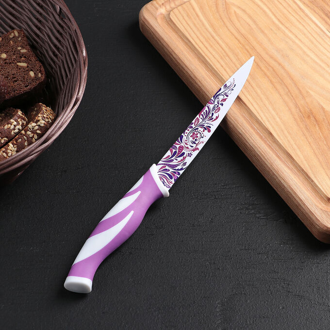 Нож кухонный с антиналипающим покрытием &quot;Буйство красок&quot; лезвие 13 см, цвета МИКС