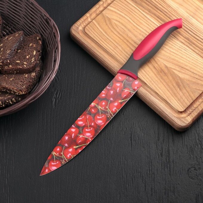 Нож кухонный с антиналипающим покрытием 20 см &quot;Вишенки&quot;