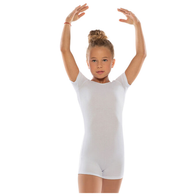 Комбинезон гимнастический укороченный х/б с короткими рукавами, цвет белый, размер 30