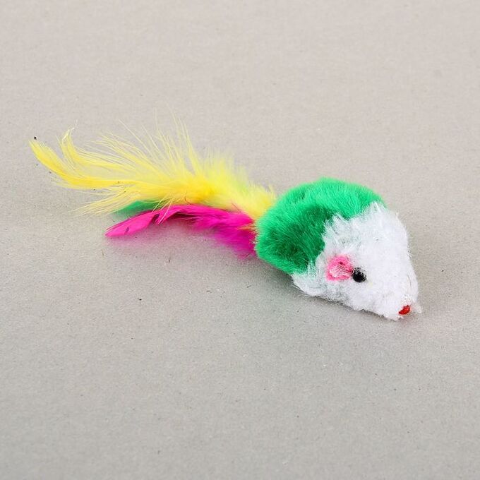 Игрушка для кошек &quot;Малая мышь&quot; с перьями, микс цветов