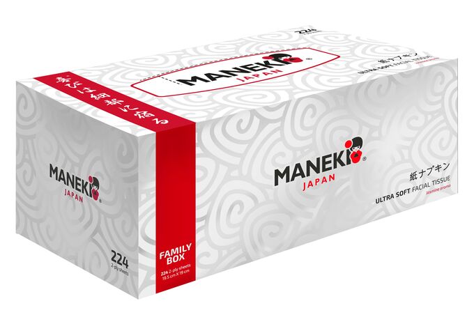 Салфетки бумажные &quot;Maneki&quot; B&amp;W, WHITE с ароматом жасмина, 2 слоя, белые, 224 шт./коробка