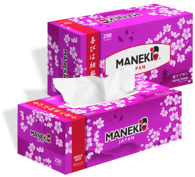 MANEKI Салфетки бумажные SAKURA с ароматом сакуры, 2 слоя, 250 шт./коробка