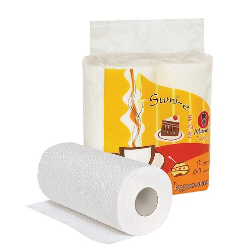 Полотенца кухонные бумажные &quot;Maneki&quot; Sumi-e 2 слоя, 60 л., белые, 2 рулона/упаковка