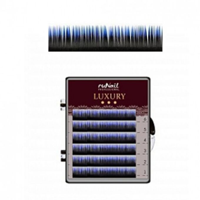 RuNail, Ресницы для наращивания Luxury, O 0,1 мм, Mix C, (№10,12,14), цвет: черно-синий, 6 линий