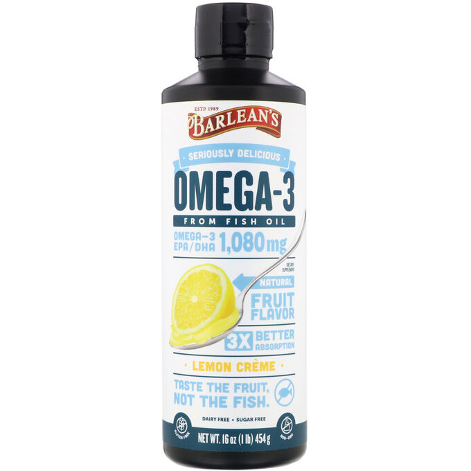 Barlean&amp;#x27 - s, Omega-3, Fish Oil, Lemon Creme, 16 oz (454 g)