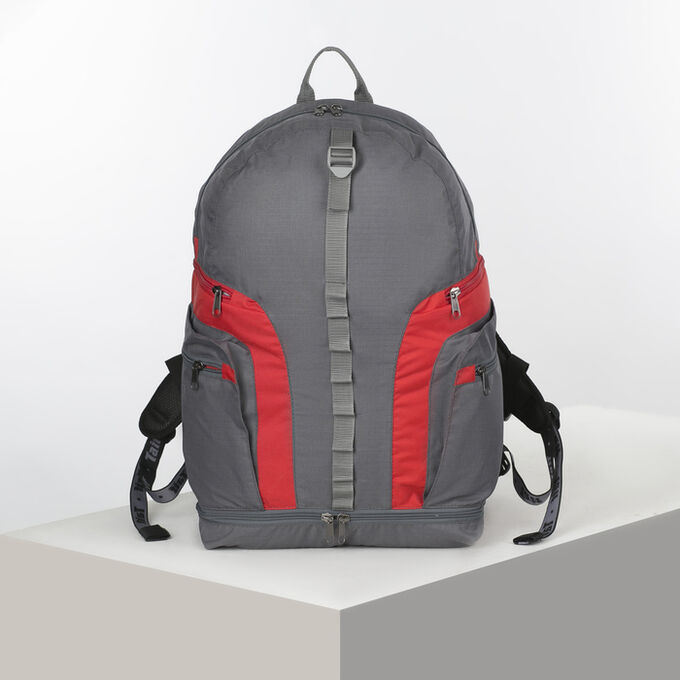 Рюкзак туристический, 45 л, отдел на молнии, 2 наружных кармана, цвет серый/красный