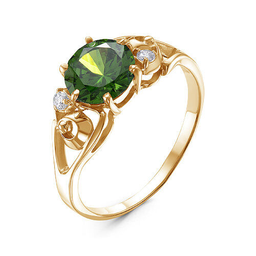 Artefakt Позолоченное кольцо с зеленым фианитом - 1225 - п