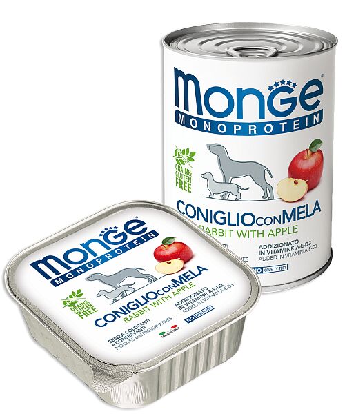 Влажный корм Monge Dog Natural Monoprotein Fruits для собак, паштет из кролика с яблоком, консервы 150 г