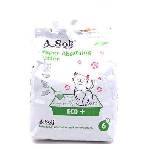A-Soli А-Соли бумажный наполнитель для котят и грызунов ЭКО+, 100% целлюлоза 2,7кг 6 л