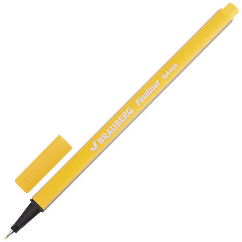 Ручка капиллярная (линер) BRAUBERG &quot;Aero&quot;, ЖЕЛТАЯ, трехгранная, металлический наконечник, линия письма 0,4 мм, 142248
