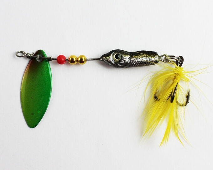 Блесна-вертушка №17 JpF (8гр, рыбка, лепесток зелено-желтый яркий, перо желтое)