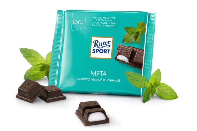 Темный шоколад Ritter Sport с мятной начинкой 100гр