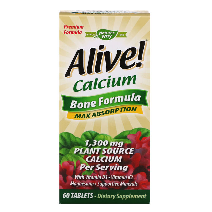 Nature&amp;#x27 - s Way, Alive!, кальций, формула для костей, 1300 мг, 60 таблеток