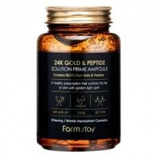 Farm Stay 24K Gold &amp; Peptide Solution Prime Ampoule - Многофункциональная ампульная сыворотка с золотом и пептидами 250мл