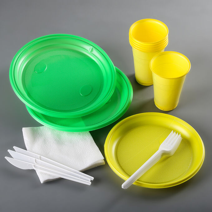 Набор одноразовой посуды «Светофор», 3 персоны, цвет МИКС