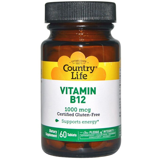 Country Life, Витамин B12, 1000 мкг, 60 таблеток