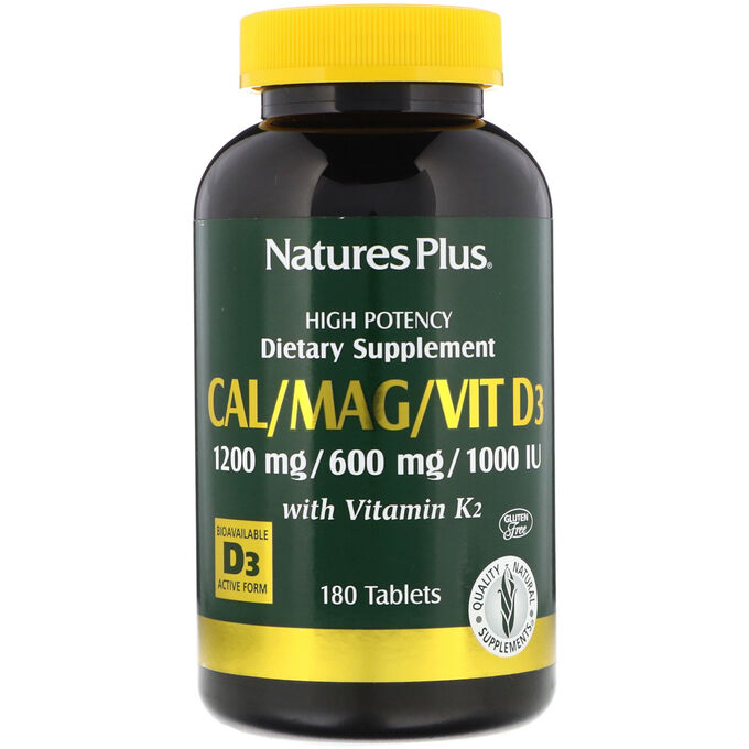 Nature&amp;#x27 - s Plus, Кальций, магний и витамин D3, с витамином K2, 180 таблеток