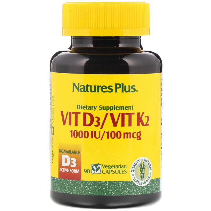 Nature&amp;#x27 - s Plus, Витамин D3/витамин K2, 1000 МЕ/100 мкг, 90 вегетарианских капсул