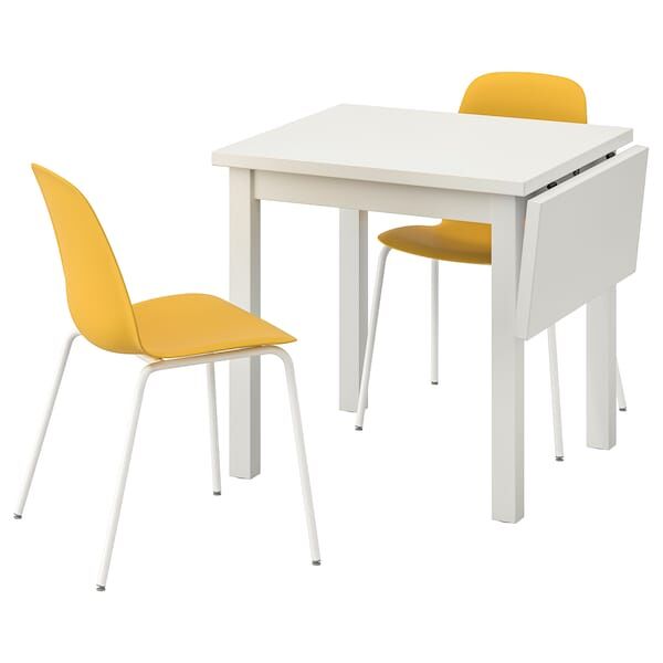 НОРДВИКЕН ЛЕЙФ-АРНЕ Стол и 2 стула, белый, Брур-Инге темно-желтый, 74/104x74 см
