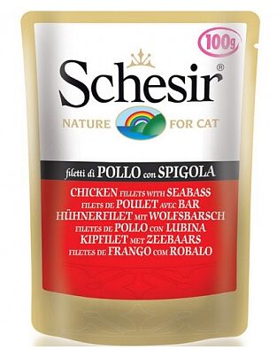 Schesir Pollo Spigola влажный корм для кошек Цыплёнок+окунь 100гр пауч