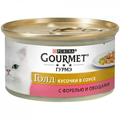 Gourmet Gold влажный корм для кошек Форель+Овощи кусочки 85гр консервы