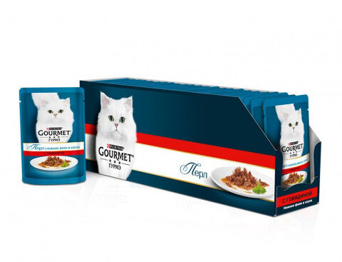 Gourmet Perle влажный корм для кошек Говядина в подливе 85гр пауч