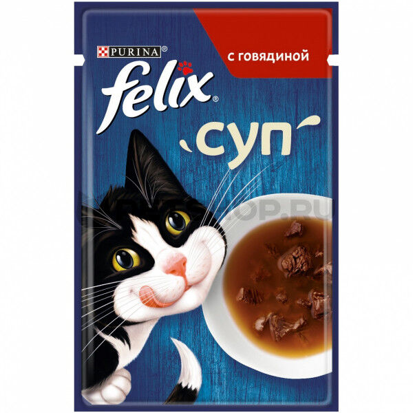 FELIX Soup Beef влажный корм для кошек с Говядиной соус 48гр пауч