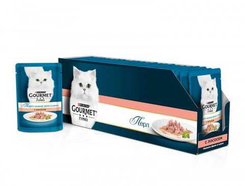 Gourmet Perle влажный корм для кошек Лосось в подливе 85гр пауч