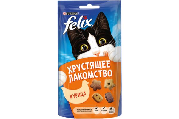 Purina Felix хрустящее лакомство для взрослых кошек с курицей, 60г