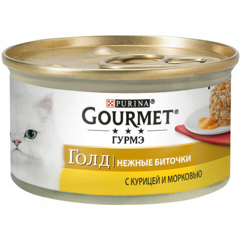 Gourmet Gold влажный корм для кошек Нежные биточки с курицей и морковью 85гр консервы