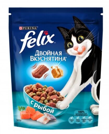 Felix сухой корм для кошек Двойная вкуснятина с рыбой 300гр АКЦИЯ!