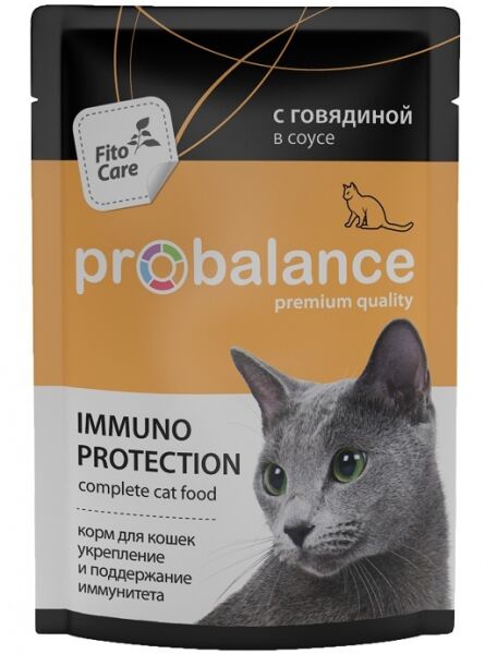 Probalance Immuno Protection влажный корм для кошек с говядиной в соусе 85 гр пауч