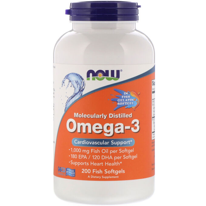 Now Foods, Омега-3, очищенная на молекулярном уровне, 200 мягких капсул из рыбьего желатина