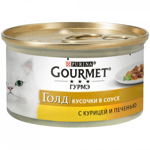 Gourmet Gold влажный корм для кошек Курица+Печень кусочки 85гр консервы