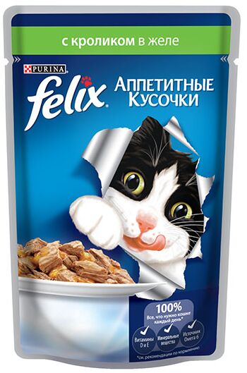 Felix Аппетитные кусочки влажный корм для кошек Кролик в желе 85гр пауч АКЦИЯ!