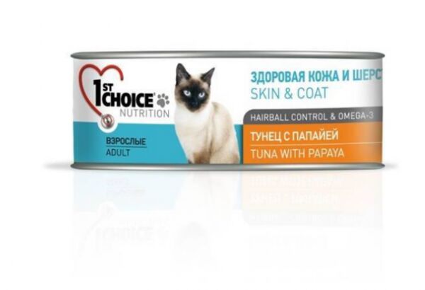 1&#039;st Choice Skin&amp;Coat Adult влажный корм для кошек Тунец с Папайей 85гр консервы