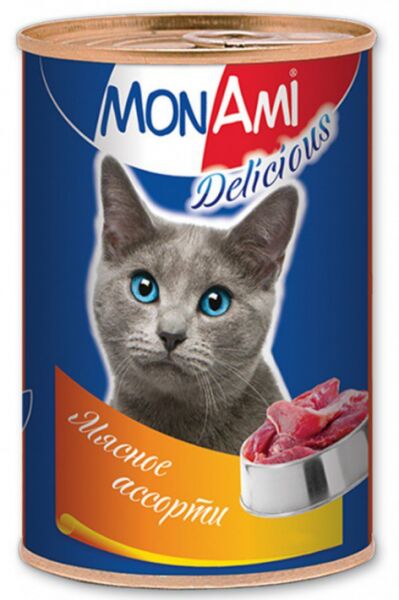 Mon Ami влажный корм для кошек Мясное ассорти 350гр консервы