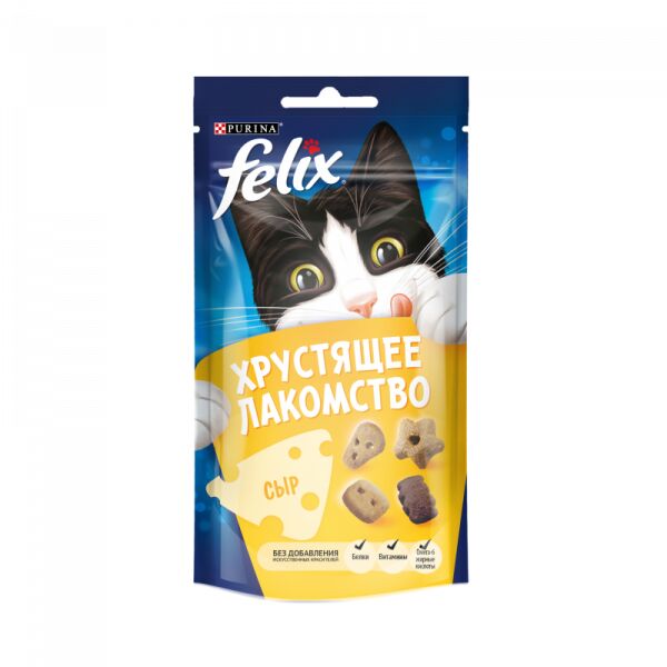 Purina Felix хрустящее лакомство для взрослых кошек с сыром, 60г