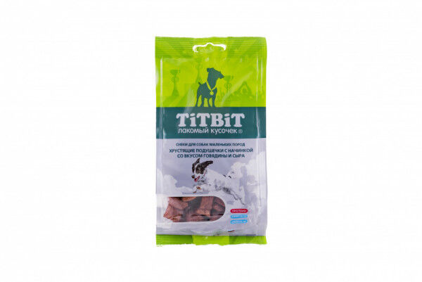 Титбит Titbit Хрустящие подушечки с начинкой со вкусом говядины и сыра для собак мелких пород 95г