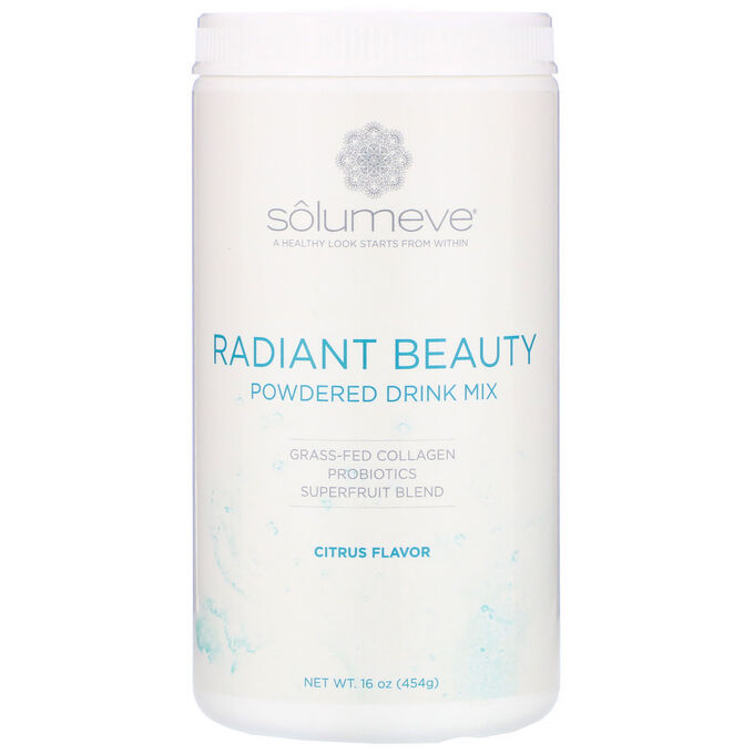 Solumeve, Radiant Beauty, порошковая смесь для напитков с экологически чистым коллагеном, пробиотиками и суперфруктами, цитрусов