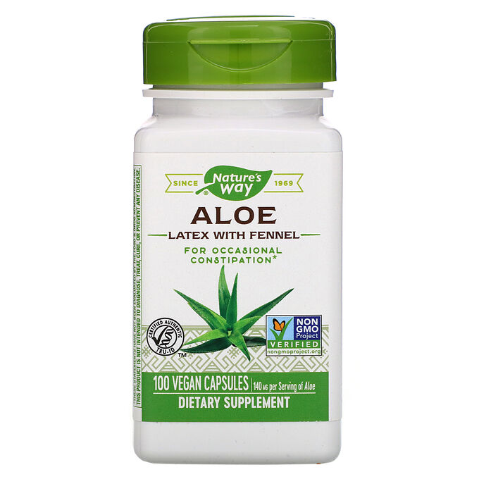 Nature&amp;#x27 - s Way, Aloe Latex with Fennel, 140 mg, 100 Vegan Capsules