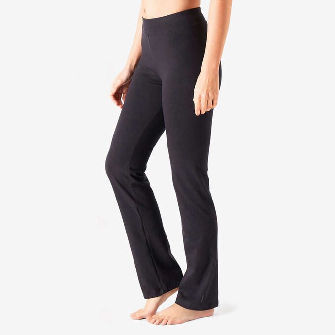 DECATHLON Легинсы FIТ+ прямого покроя (брюки), хлопок для фитнеса женские 500 черные NYAMBA